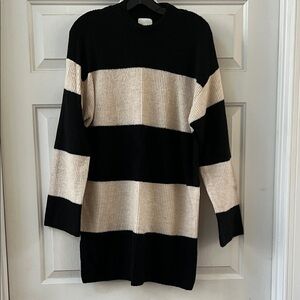 H&M Black and Cream Women's Striped Sweater Dress